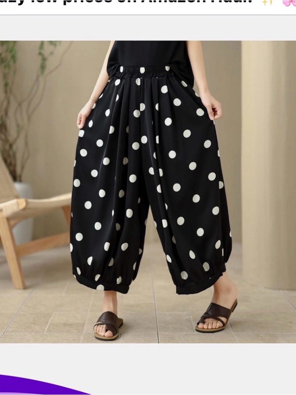 Polka Dot Wide-Leg Cropped Pants - Black/White